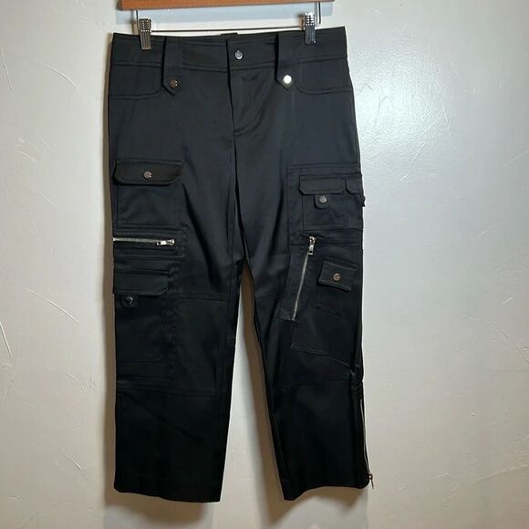 Cache Pants Black Sexy Satin Cargo Crop Zipper Size 4 NWT Deadstock - Picture 1 of 16